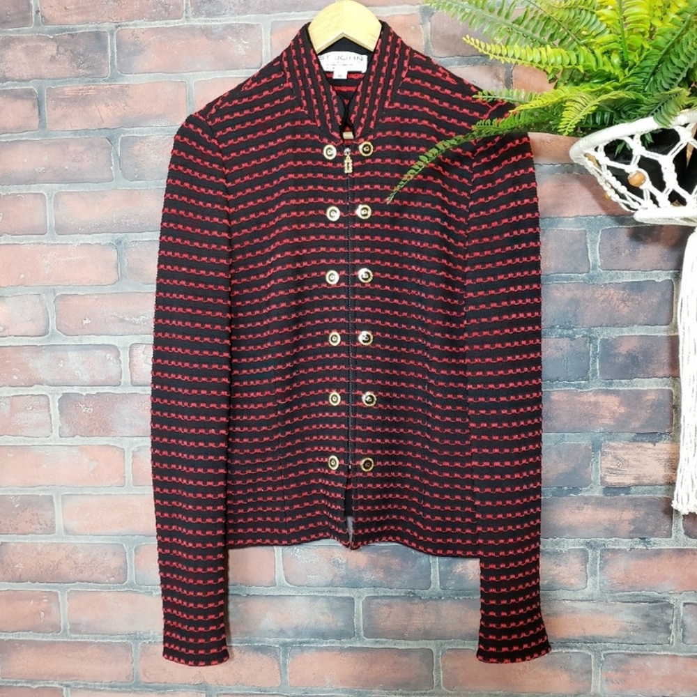 St. John Red and Black Tweed Sweater Blazer